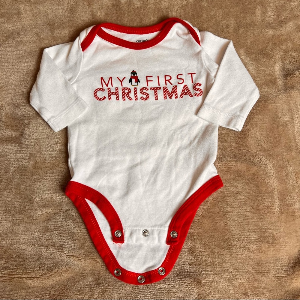 CARTER's White Christmas Long Sleeve Festive Holiday Bodysuit - Size 3